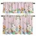 thumbnail image 1 of Cartoon Easter Rabbits Window Curtains Valance Set of 3 Animal Egg Floral Leaf Pink Wood Grain Rod Pocket Small Kitchen Curtain, Soft Window Treatment for Bedroom Party Holiday Decor, 1 of 9