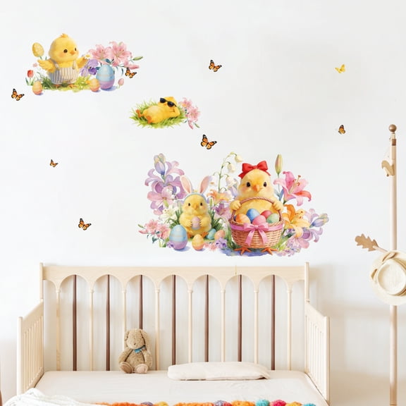Cartoon Easter Wall Stickers for Kids Room, Removable Bunny Egg Decor, Living Room Home Decal, Playful Spring Wall Art, Easy Peel and Stick Design