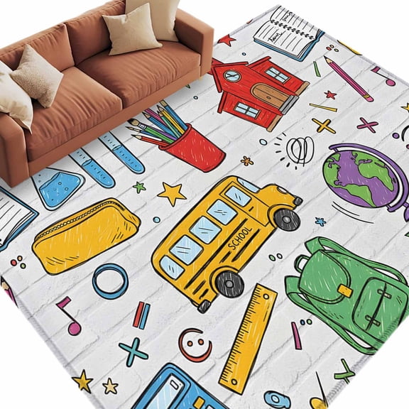 Cartoon Educational Elements Area Rug 8x10 Washable Rug Non Slip Modern Art Childhood Large Area Rug Soft Stainresistant Indoor Floor Carpet for Living Room Bedroom Home Office Dining Room Nursery