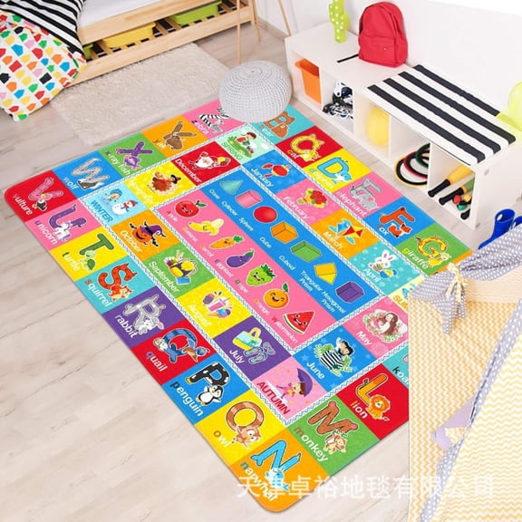 Cartoon Educational Hopscotch Grid Rug, Full Coverage Non Slip Bedroom Bedside Floor Mat, Interactive Fun Area Carpet for Teen Living Room Home Decor