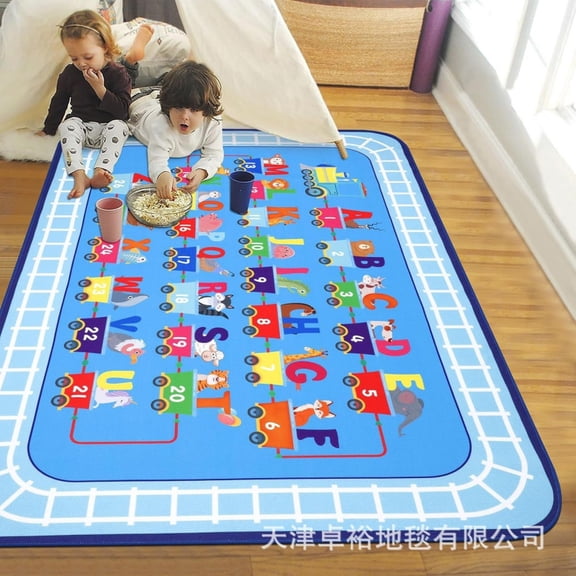 Cartoon Educational Hopscotch Grid Rug, Full Coverage Non Slip Bedroom Bedside Floor Mat, Interactive Fun Area Carpet for Teen Living Room Home Decor