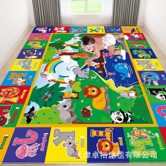 Cartoon Educational Hopscotch Grid Rug, Full Coverage Non Slip Bedroom Bedside Floor Mat, Interactive Fun Area Carpet for Teen Living Room Home Decor