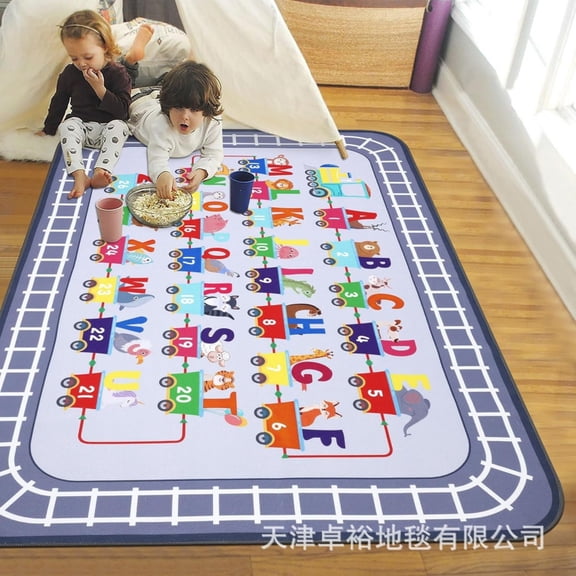 Cartoon Educational Hopscotch Grid Rug, Full Coverage Non Slip Bedroom Bedside Floor Mat, Interactive Fun Area Carpet for Teen Living Room Home Decor