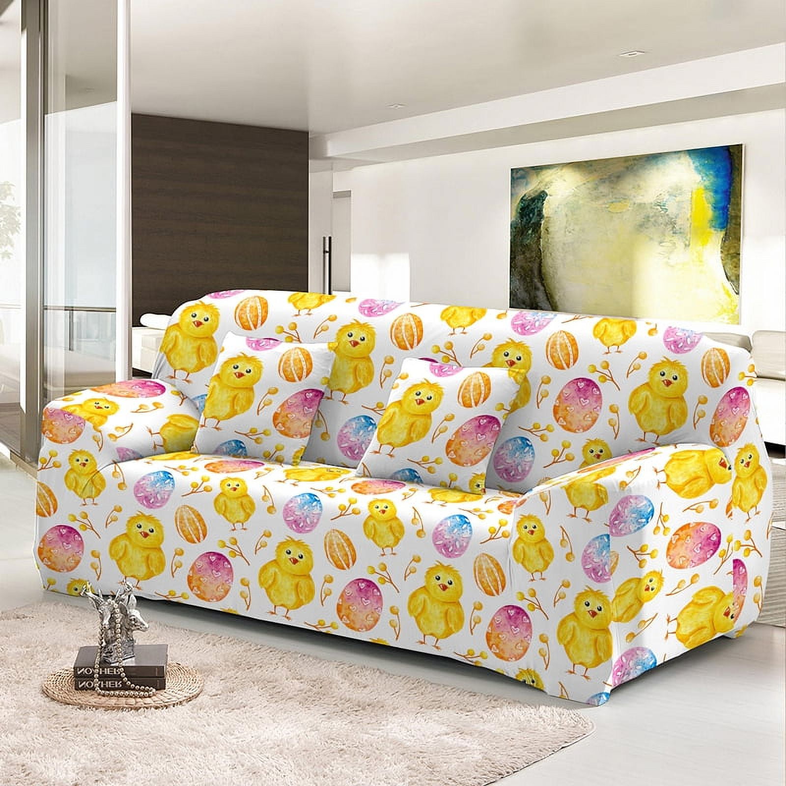 Cartoon Egg Stretch Dust-proof Sofa Cover For Living Room r 1/2/3/4 ...