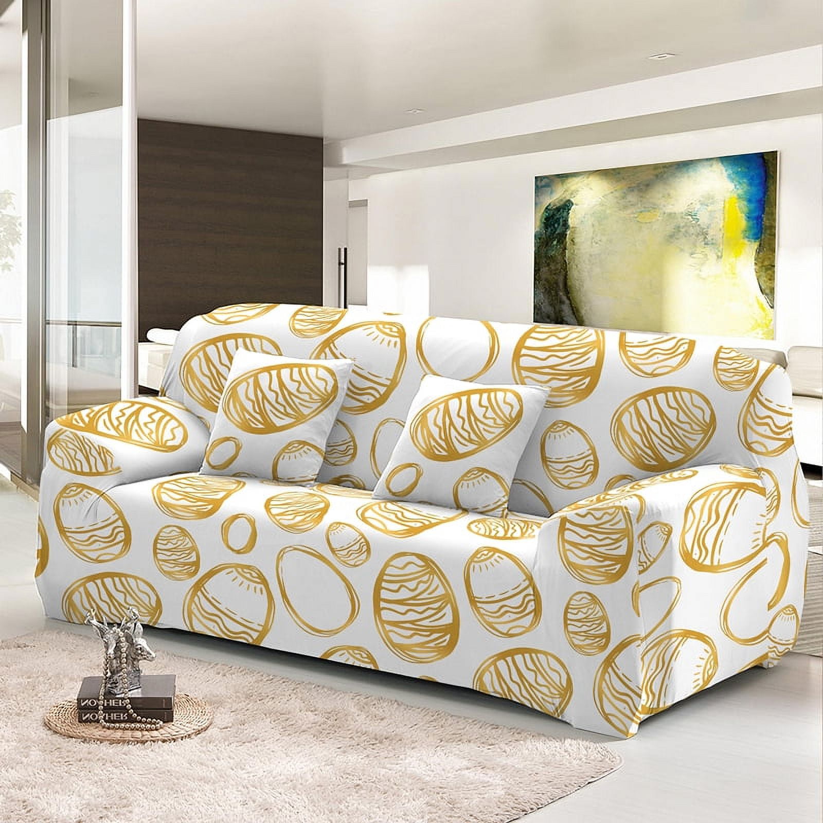Cartoon Egg Stretch Dust-proof Sofa Cover For Living Room r 1/2/3/4 ...