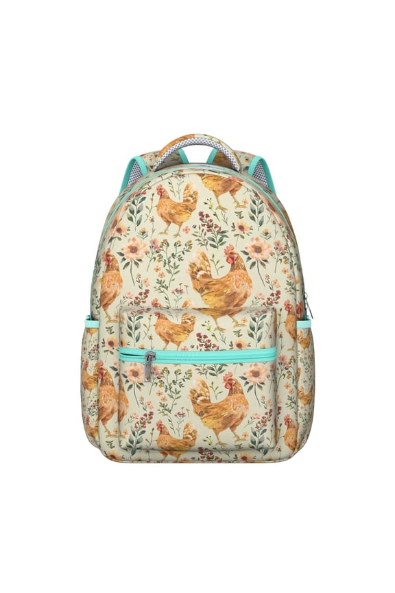Cartoon Egg and Chick Backpack for Student Farm Chicken Pattern Rustic Cute Coop Cluck Bookbag for School Student