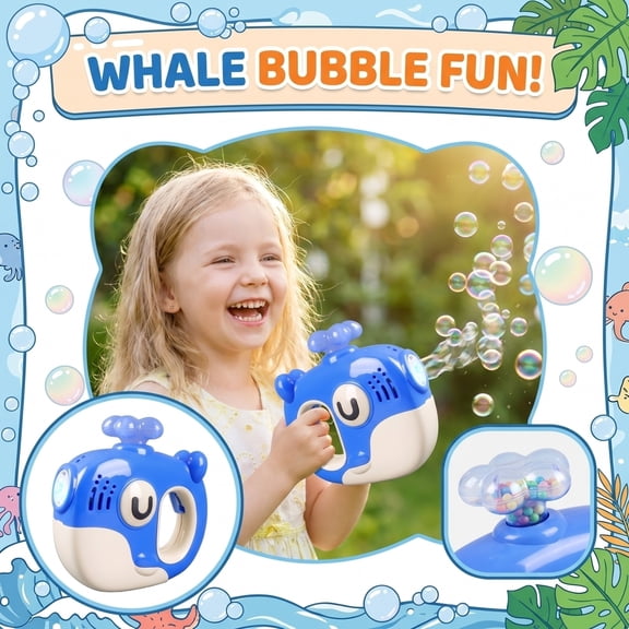 Cartoon Electric Bubble Blowing Machine with LED Lights and Music, Complete Set with Bubble Solution and USB Charging Cable for Outdoor Parties and Backyard Fun (Blue)