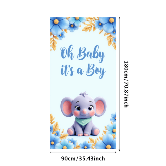 Cartoon Elephant Baby Shower Banner Floral Theme Baby Announcement for Boy Party Decoration Celebration Event