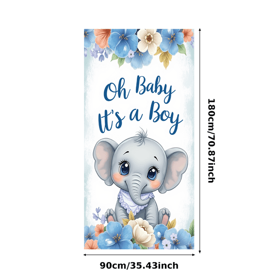 Cartoon Elephant Baby Shower Banner Floral Theme Baby Announcement for Boy Party Decoration Celebration Event