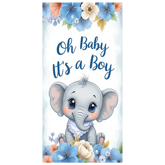Cartoon Elephant Baby Shower Banner Floral Theme Baby Announcement for Boy Party Decoration Celebration Event