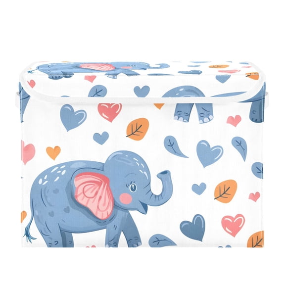 Cartoon Elephant Cute Hearts Foldable Storage Bin with Lid and Handle Collapsible Storage Box 16.5 x 12.6 x 11.8 inches