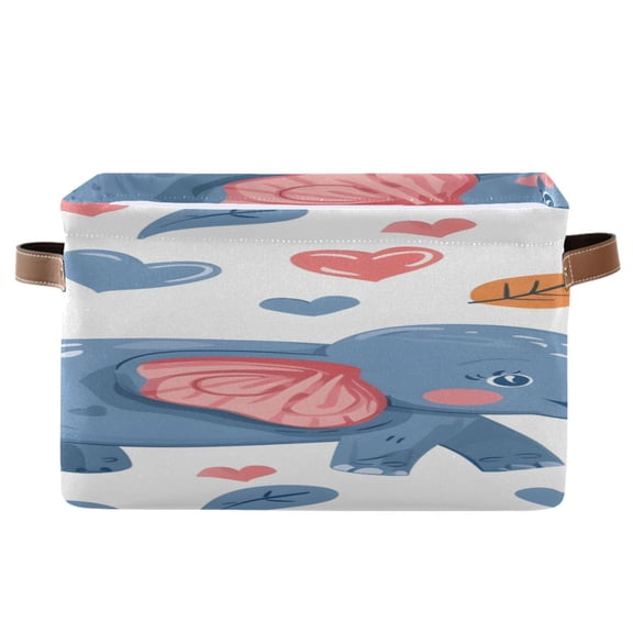 Cartoon Elephant Cute Hearts Square Storage Bins with Handles Collapsible Containing Box 1 Pack