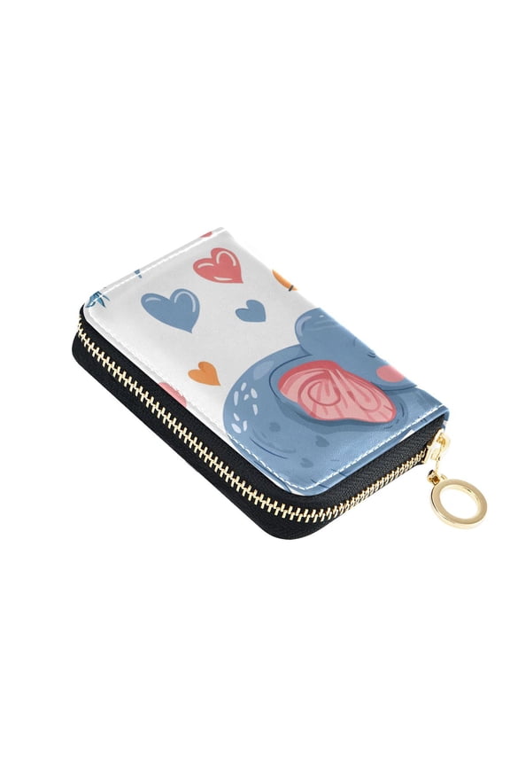 Cartoon Elephant Cute Hearts Women's Credit Card Holder PU Leather Zipper Wallet RFID Blocking
