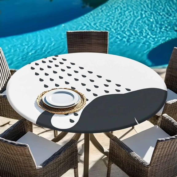 Cartoon Elephant Round Fitted Tablecloth with Elastic Edge,Waterproof Table Cloth Fits Tables Up to 45"-54",Wipeable Table Cover for Indoor Outdoor Dinning Party,Funny Grey White Animal Print Shadow