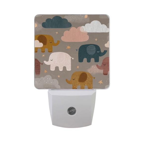 Cartoon Elephant Sleeping with Stars Clouds LED Night Light Sensor Lamp Plug-in Adjustable Brightness 2 Pack