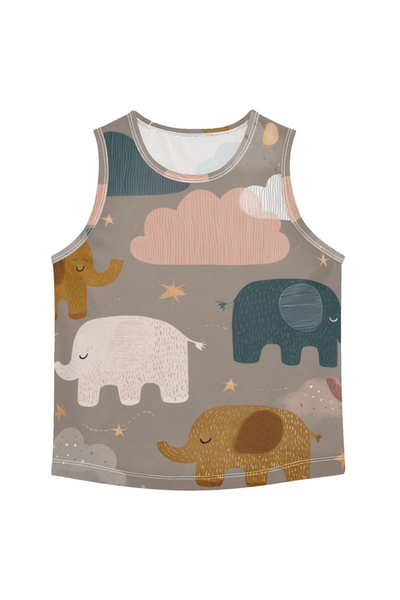 Cartoon Elephant Sleeping with Stars Clouds Vest Undershirt Tank Top Sleeveless Quick Dry 6Y