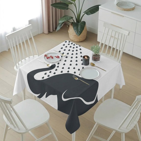 Cartoon Elephant Table Cloth 54x54in, Waterproof Square Tablecloth Wipeable Tablecloths Funny Grey White Animal Shadow Table Covers for Dining Tables Party Indoor Outdoor