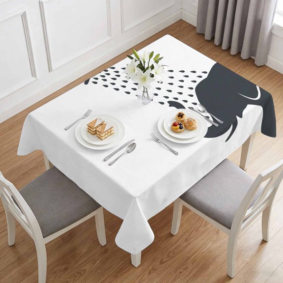 Cartoon Elephant Table Cloth 60x84in, Waterproof Rectangle Tablecloth Wipeable Tablecloths Funny Grey White Animal Shadow Table Covers for Dining Tables Party Indoor Outdoor