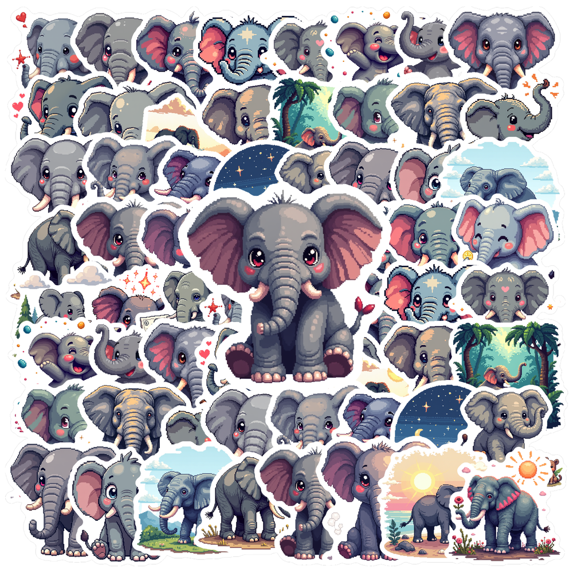 Cartoon Elephant Theme Stickers, Waterproof Elephant Theme Sticker for Water Bottle Laptop Phone Cases Planner Skateboard Luggage Helmet Party Favor Decor, Ideal for Adults Teens Teacher Rewards