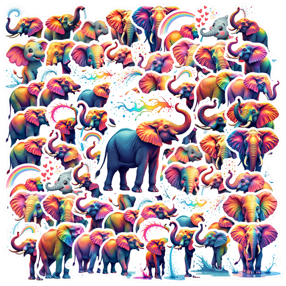 Cartoon Elephant Theme Stickers, Waterproof Elephant Theme Sticker for Water Bottle Laptop Phone Cases Planner Skateboard Luggage Helmet Party Favor Decor, Ideal for Adults Teens Teacher Rewards