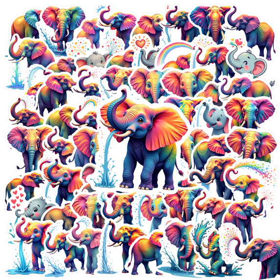 Cartoon Elephant Theme Stickers, Waterproof Elephant Theme Sticker for Water Bottle Laptop Phone Cases Planner Skateboard Luggage Helmet Party Favor Decor, Ideal for Adults Teens Teacher Rewards