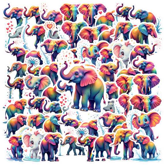 Cartoon Elephant Theme Stickers, Waterproof Elephant Theme Sticker for Water Bottle Laptop Phone Cases Planner Skateboard Luggage Helmet Party Favor Decor, Ideal for Adults Teens Teacher Rewards