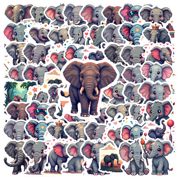 Cartoon Elephant Theme Stickers, Waterproof Elephant Theme Sticker for Water Bottle Laptop Phone Cases Planner Skateboard Luggage Helmet Party Favor Decor, Ideal for Adults Teens Teacher Rewards