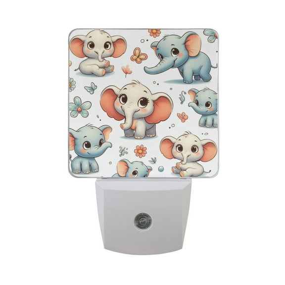 Cartoon Elephant and Flower Night Light 2 Pack LED Nightlight Plug into Wall Dusk to Dawn Sensor Soft White