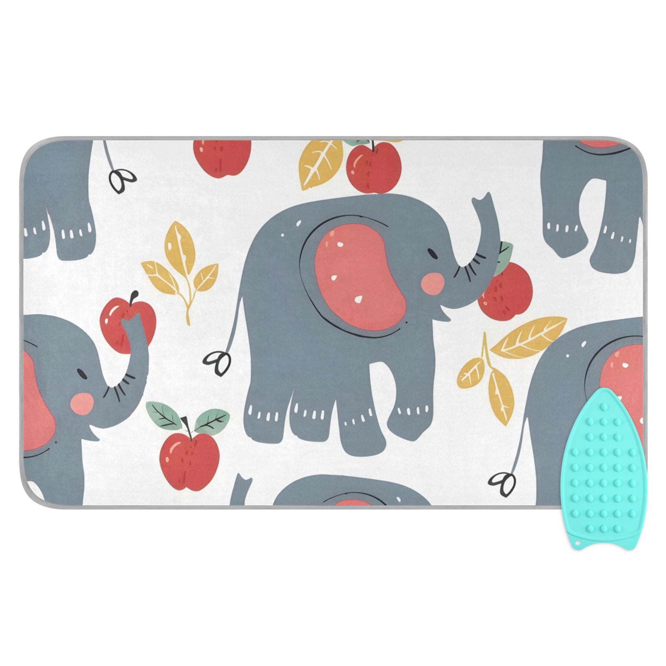 Cartoon Elephants Leaves Fruits Cute Ironing Mat Blanket Portable Travel Ironing Pad Heat Resistant Pad 47.2" x 27.6”