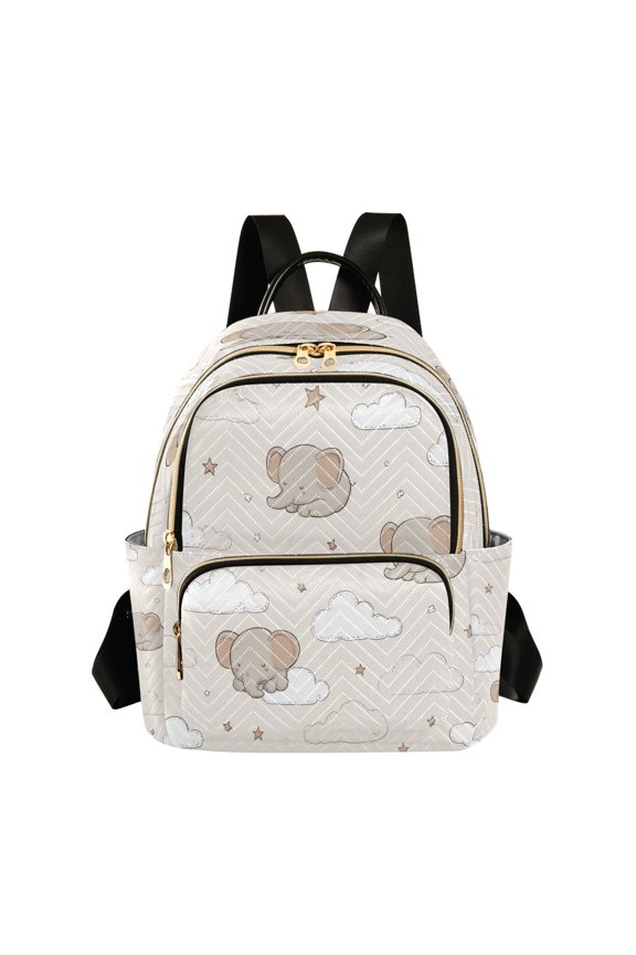 Cartoon Elephants Sleeping on Clouds Stars Quilted Backpack Fashion Daypack Commuter Bag for Women 8.5 L