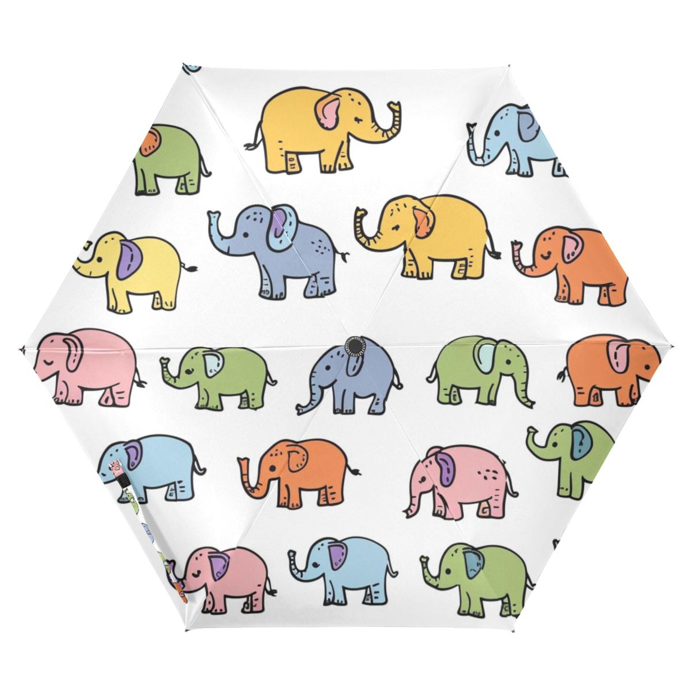 Cartoon Elephants UPF 50+ Compact Folding Umbrella for Rain Windproof Travel Umbrella Lightweight Packable