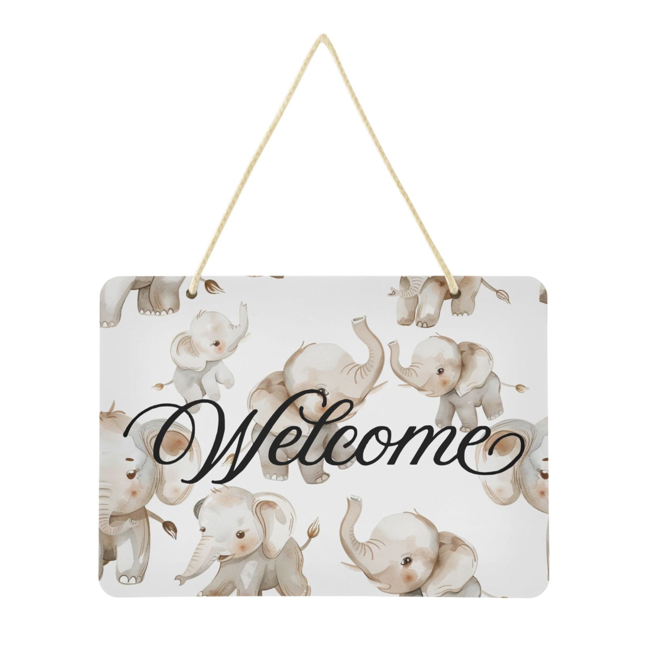 Cartoon Elephants Welcome Sign Front Door PVC 14x10 inch Hanger Hello ...