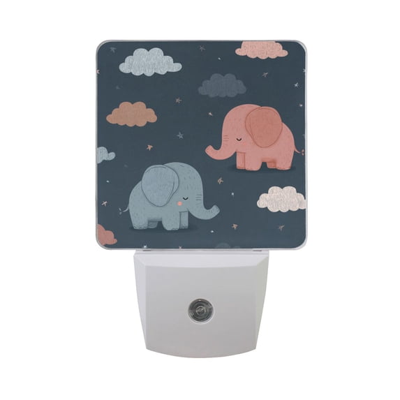 Cartoon Elephants with Stars Clouds LED Night Light Sensor Lamp Plug-in Adjustable Brightness 2 Pack