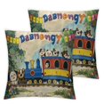 thumbnail image 1 of Cartoon Emoji Decorative Throw Pillow Case, Happy Lion Monkey Pig Panda Funny Faces on Train Choo Choo Art, Cushion Cover for Couch Living Room Car , Cobalt Blue Lime Green, 1 of 7