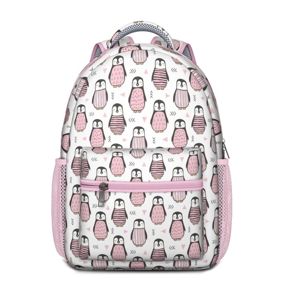 Cartoon Emperor Penguin Backpack for Students - Waterproof & Lightweight Bookbag with Padded Straps, Durable Snowflake Print School Backpack