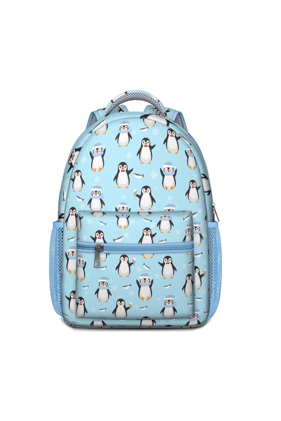 Cartoon Emperor Penguin Backpack for Students - Waterproof & Lightweight Bookbag with Padded Straps, Durable Snowflake Print School Backpack