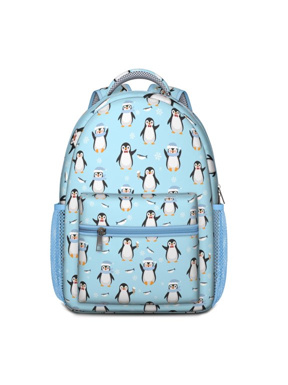 Cartoon Emperor Penguin Backpack for Students - Waterproof & Lightweight Bookbag with Padded Straps, Durable Snowflake Print School Backpack