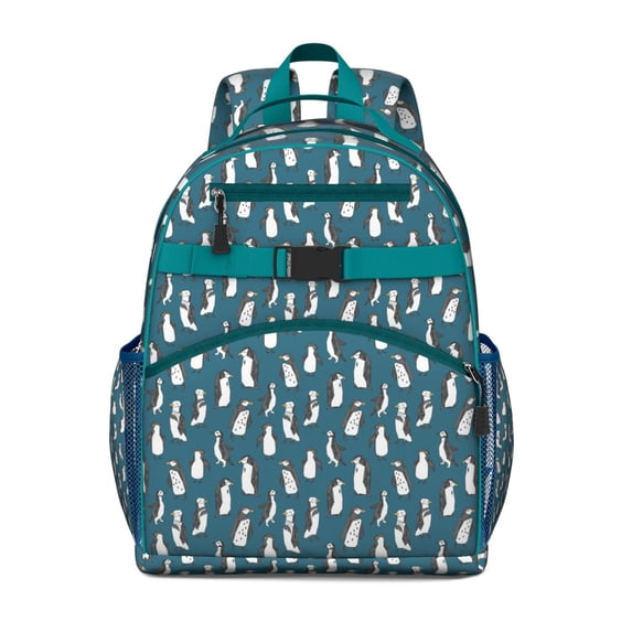Cartoon Emperor Penguin Print Backpack - Adjustable Spine-Protecting Book Bag for Students with Waterproof Fabric