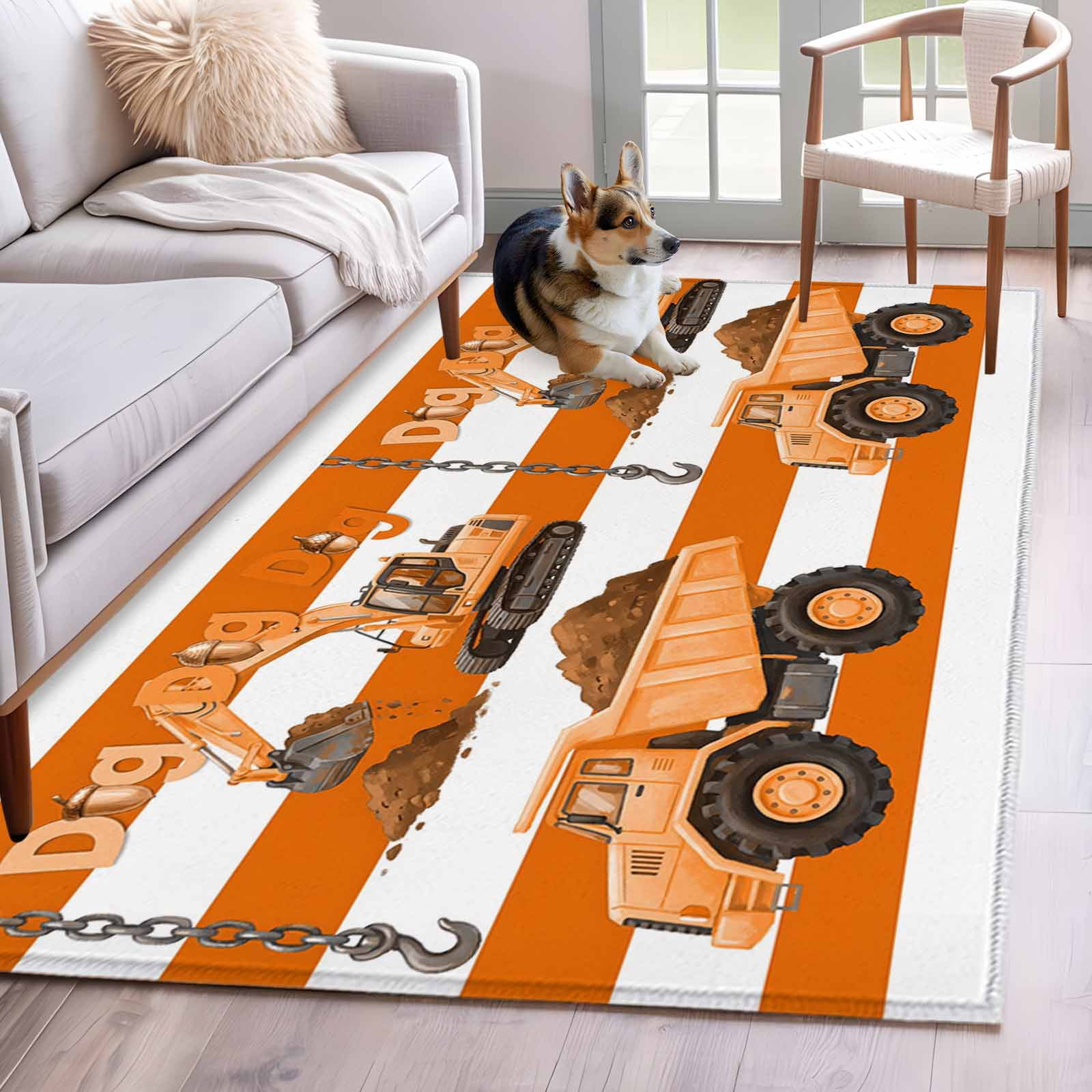 Cartoon Engineering Area Rugs 3x5 ft Dig Hooks Carloading Excavator ...