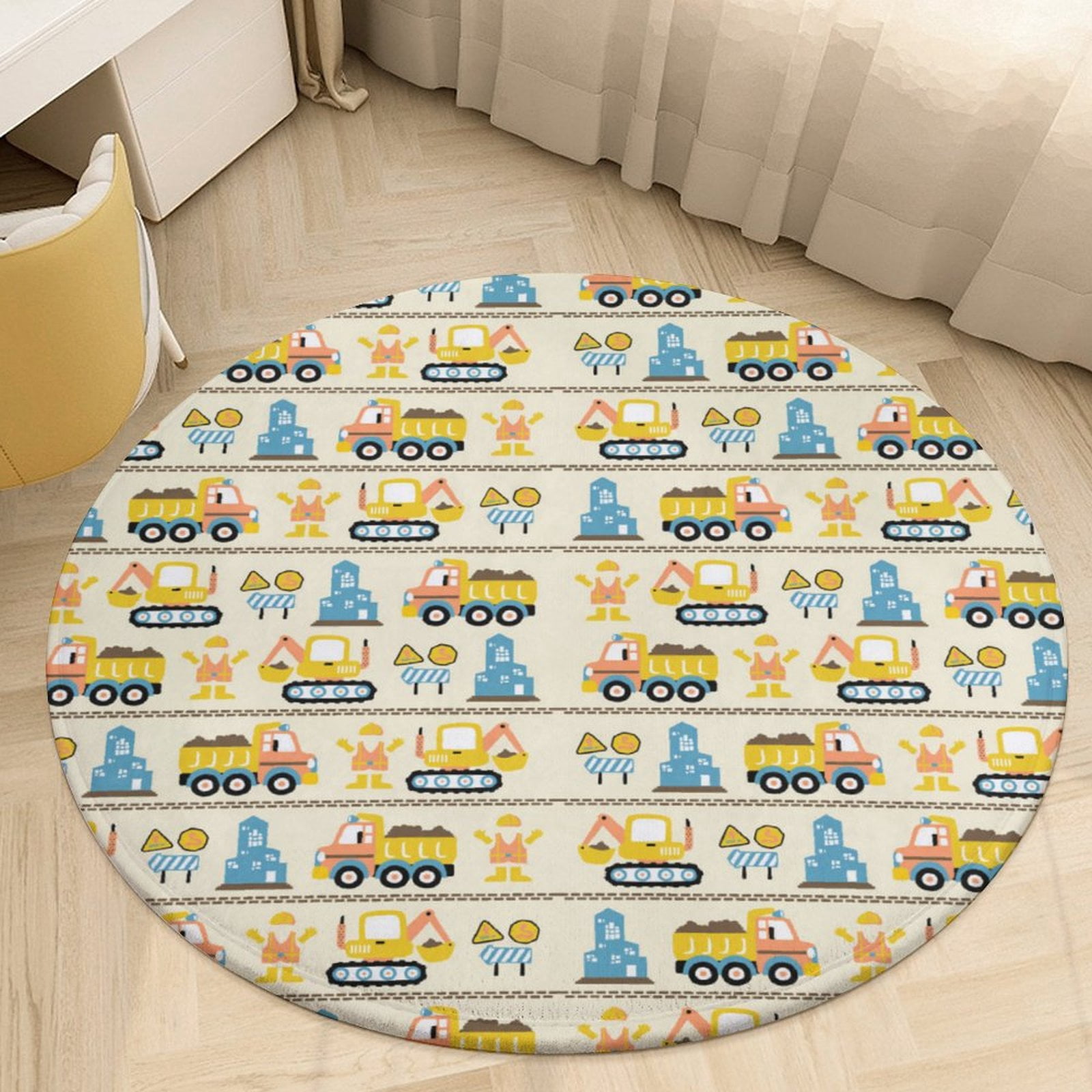 Cartoon Engineering Car Round Area Rugs for Bedroom Living Room, 3FT ...