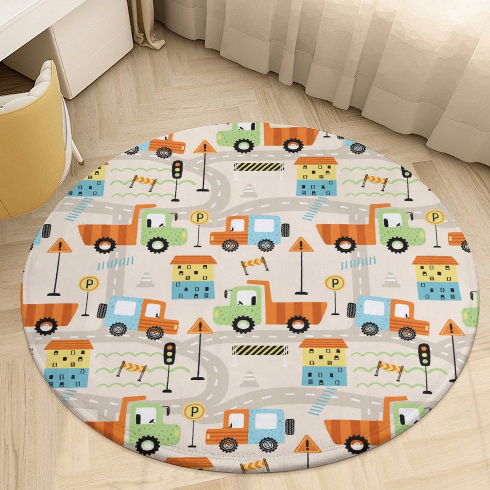 Cartoon Engineering Car Round Area Rugs for Bedroom Living Room, 3FT ...