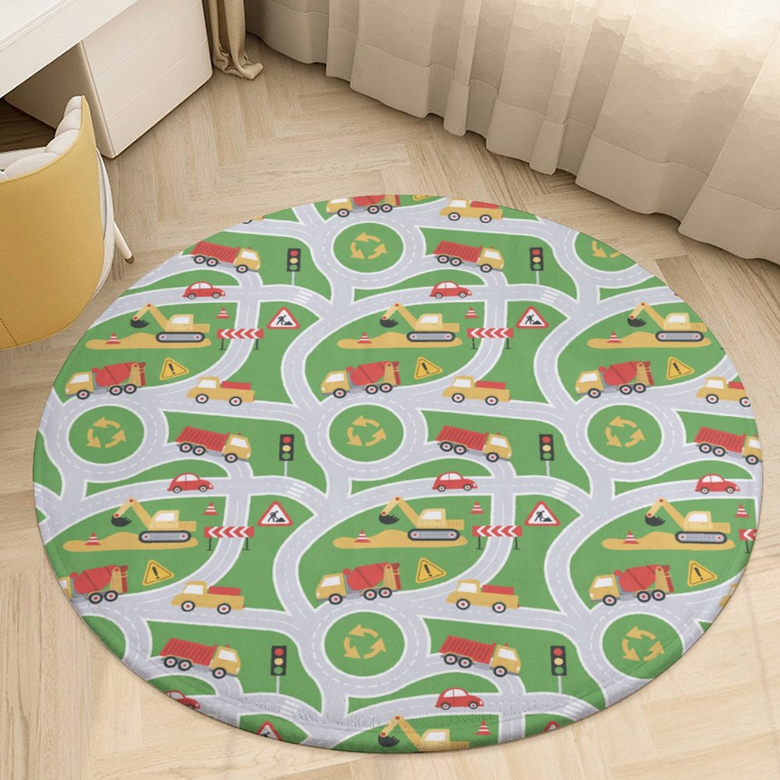 Cartoon Engineering Car Round Area Rugs for Bedroom Living Room, 4FT ...