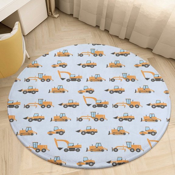 Cartoon Engineering Car Round Area Rugs for Bedroom Living Room, 4FT Soft Indoor Circle Carpets, Carpet Home Decor Floor Mat