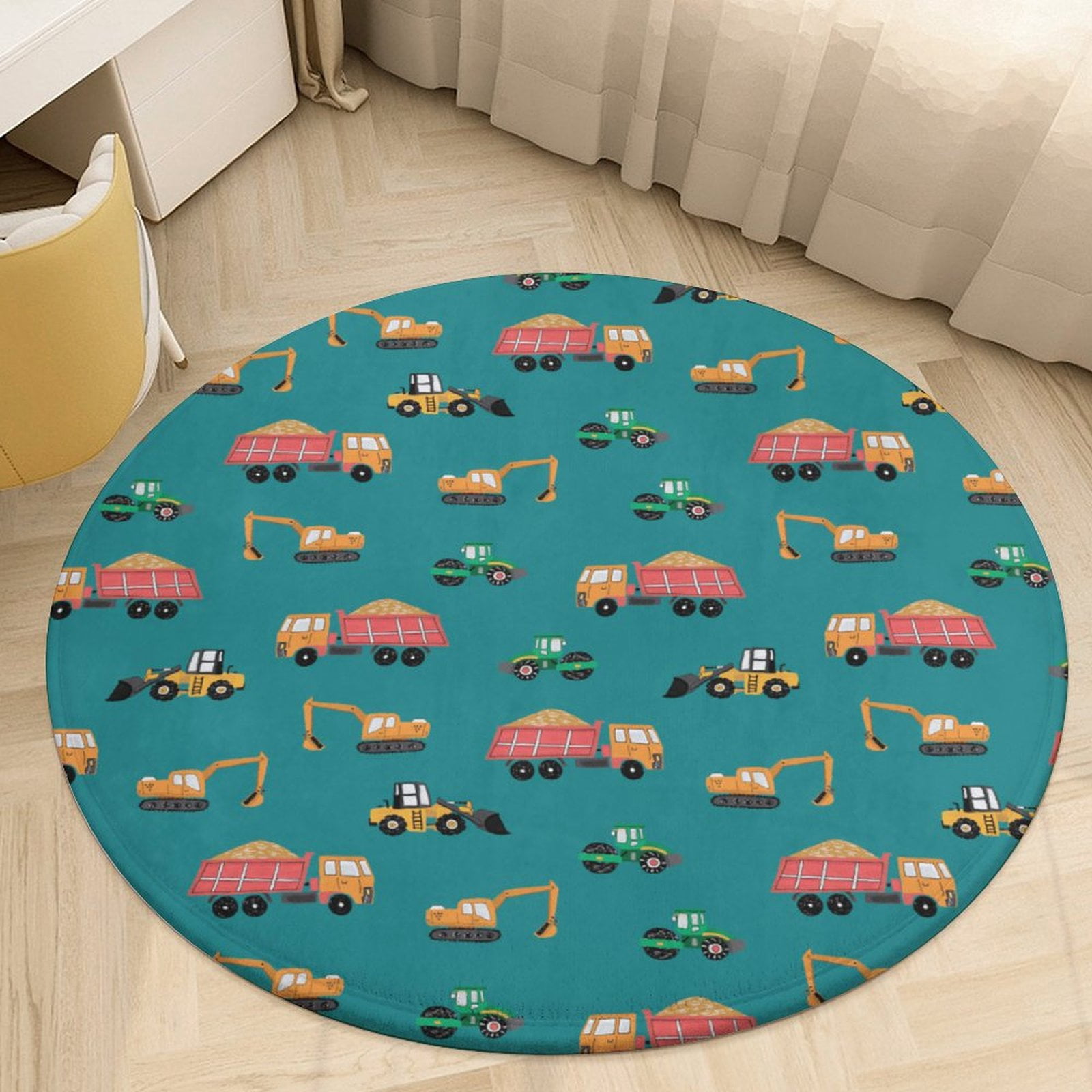 Cartoon Engineering Car Round Area Rugs for Bedroom Living Room, 5FT ...