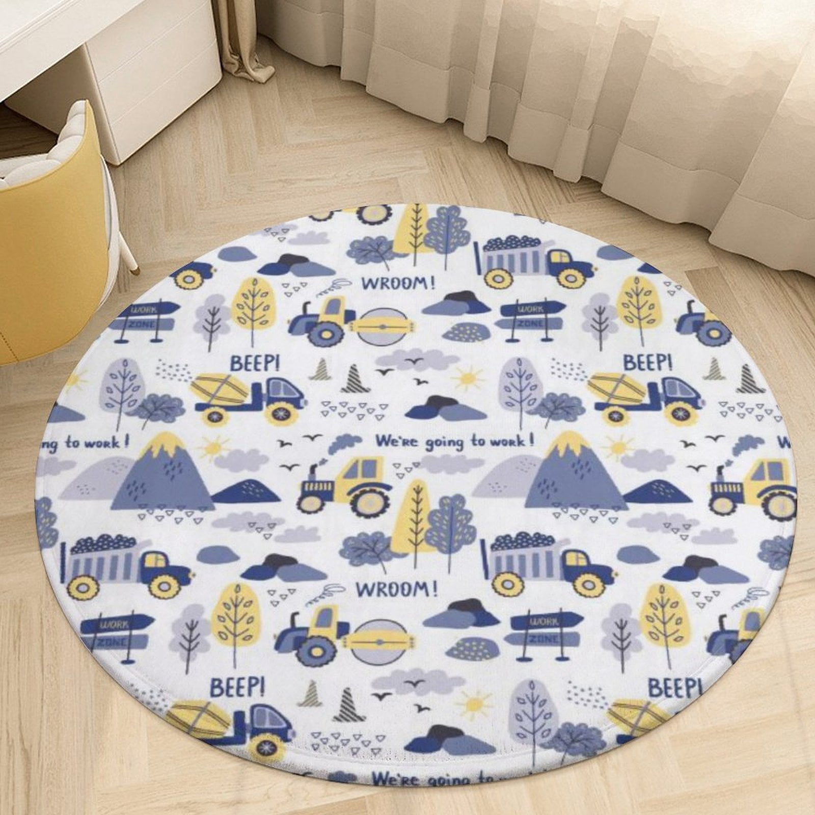 Cartoon Engineering Car Round Area Rugs for Bedroom Living Room, 5FT ...