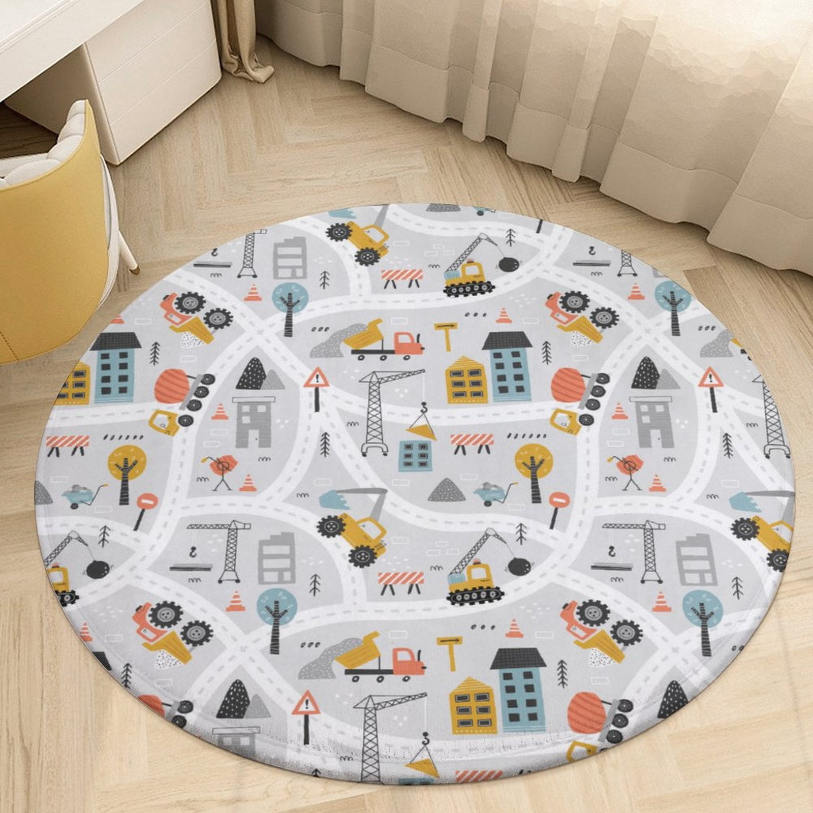 Cartoon Engineering Car Round Area Rugs for Bedroom Living Room, 5FT ...