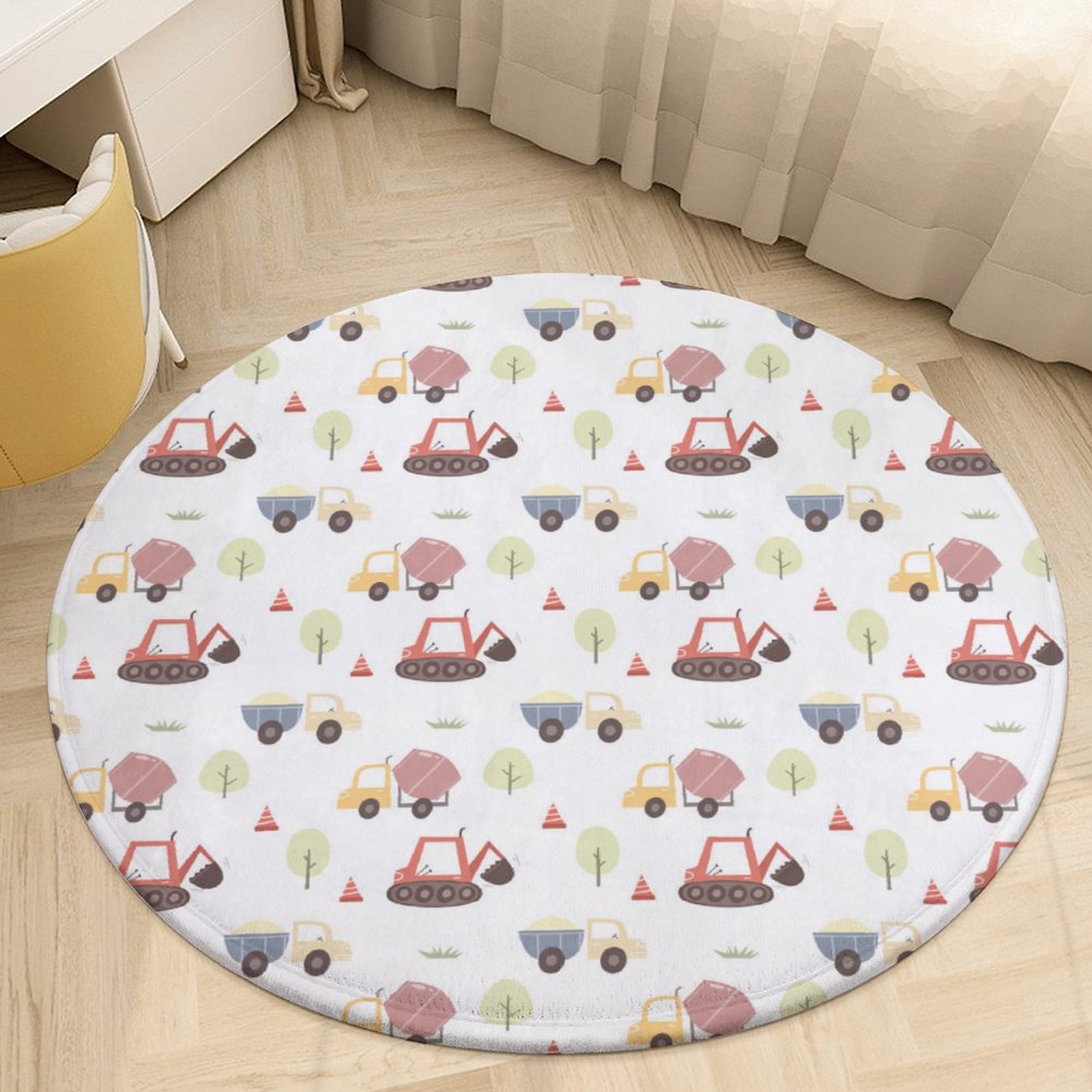 Cartoon Engineering Car Round Area Rugs for Bedroom Living Room, 6FT ...