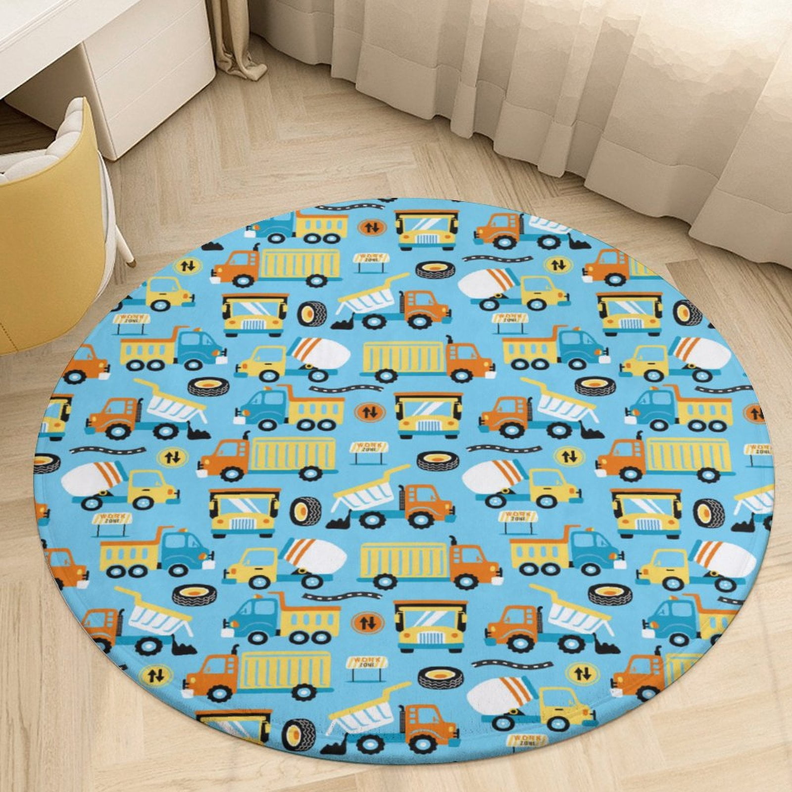 Cartoon Engineering Car Round Area Rugs for Bedroom Living Room, 6FT ...