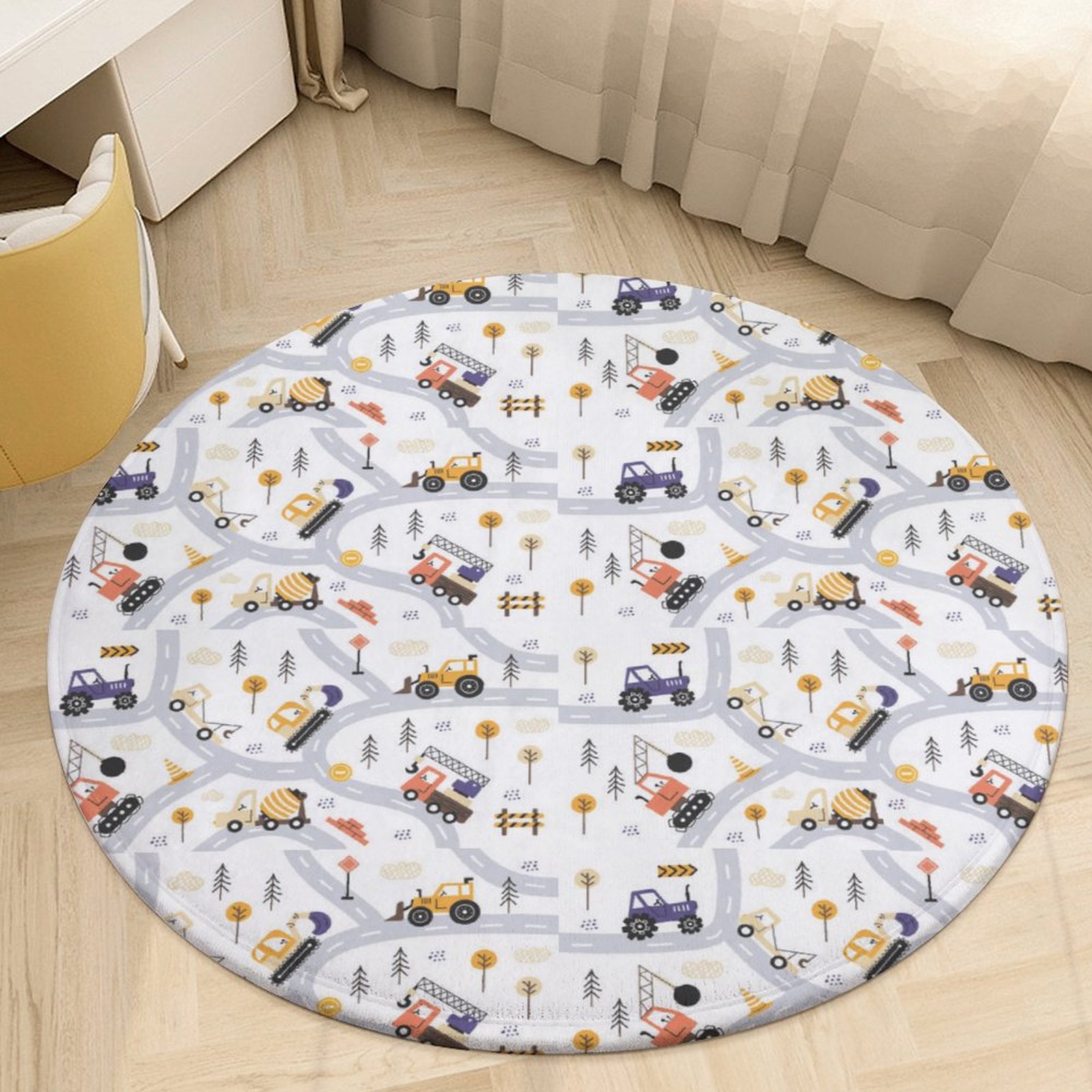 Cartoon Engineering Car Round Area Rugs for Bedroom Living Room, 6FT ...
