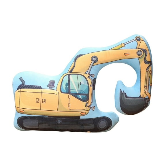 Cartoon Excavator Plush Pillow, Creative Construction Vehicle Shaped Cushion With Soft Filling, For Kids Bedroom Decor, Couch Sofa Accent, Travel Companion, Office Napping Support